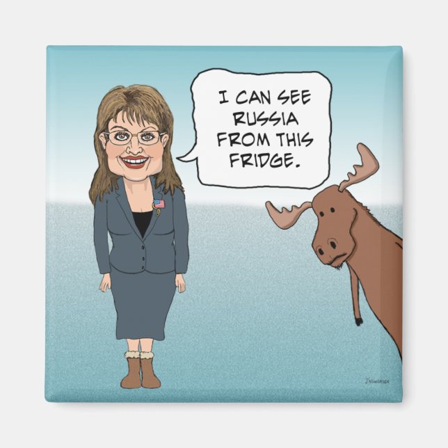 Imán de nevera divertida: Sarah Palin ve a Rusia (Frente)