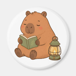Imán de nevera Kawaii de capibara de lectura acoge