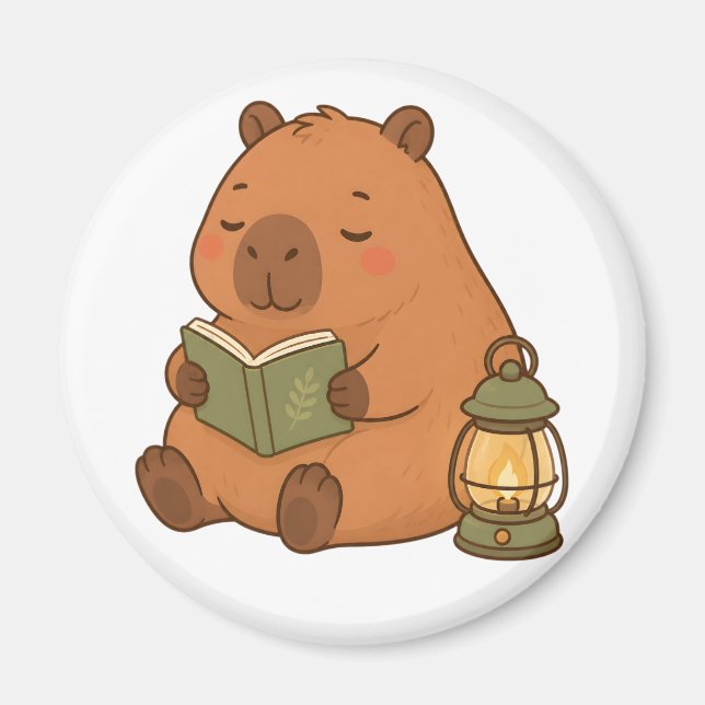 Imán de nevera Kawaii de capibara de lectura acoge (Frente)