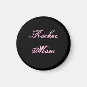 Imán de nevera para mamá rockera (negro y rosa)