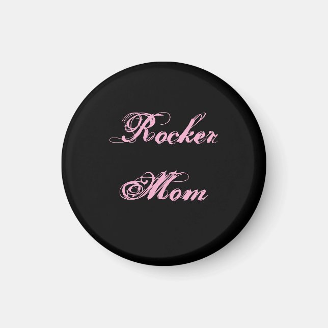 Imán de nevera para mamá rockera (negro y rosa) (Frente)