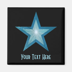 Imán de nevera 'Tu texto' estrella azul cuadrado n