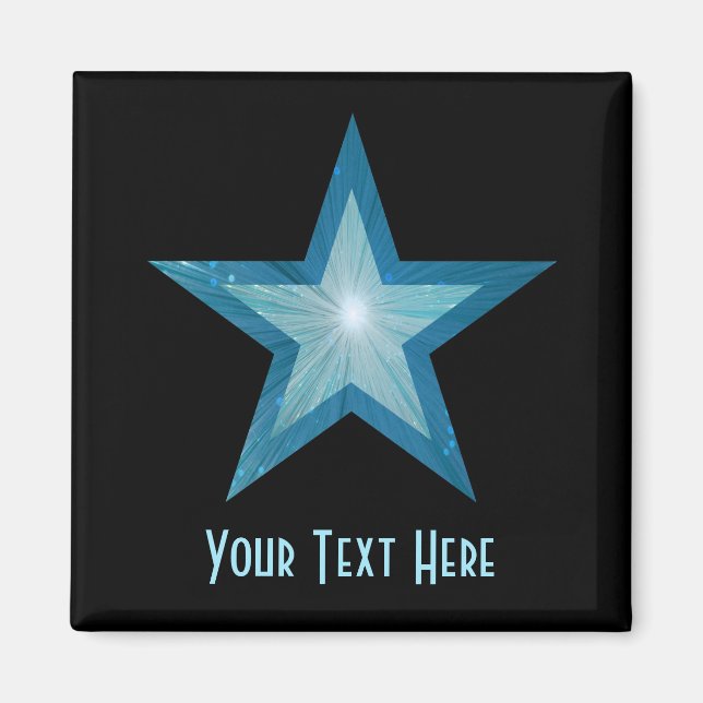 Imán de nevera 'Tu texto' estrella azul cuadrado n (Frente)