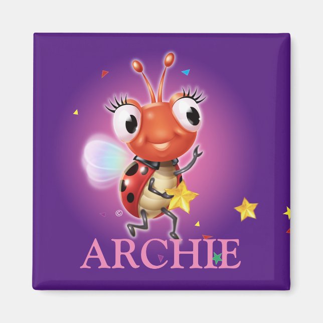 Imán de neveras de ladybug con nombre de niño (Frente)