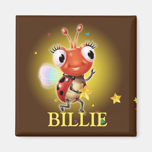Imán de neveras de ladybug con nombre de niño (Frente)