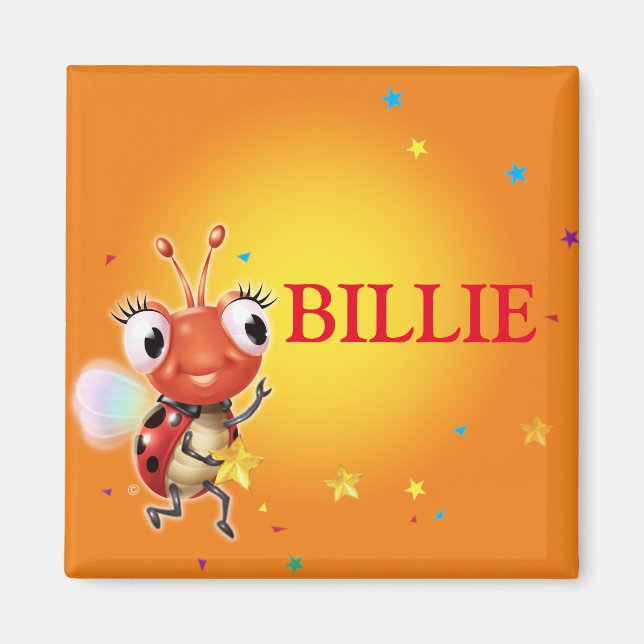 Imán de neveras de ladybug con nombre de niño (Frente)