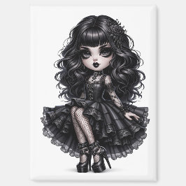 Imán de niña gótica Chibi bonita con estética oscu