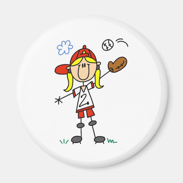 Imán de niña jugando sóftbol (Frente)
