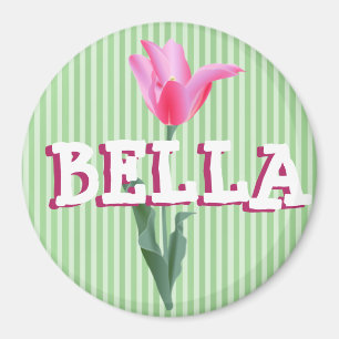 Imán de nombre de flor rosa y verde sabio personal
