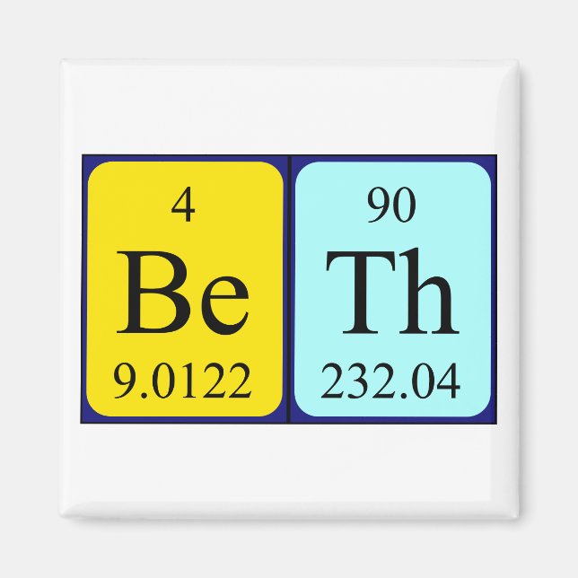 Imán de nombre de tabla periódica Beth (Frente)