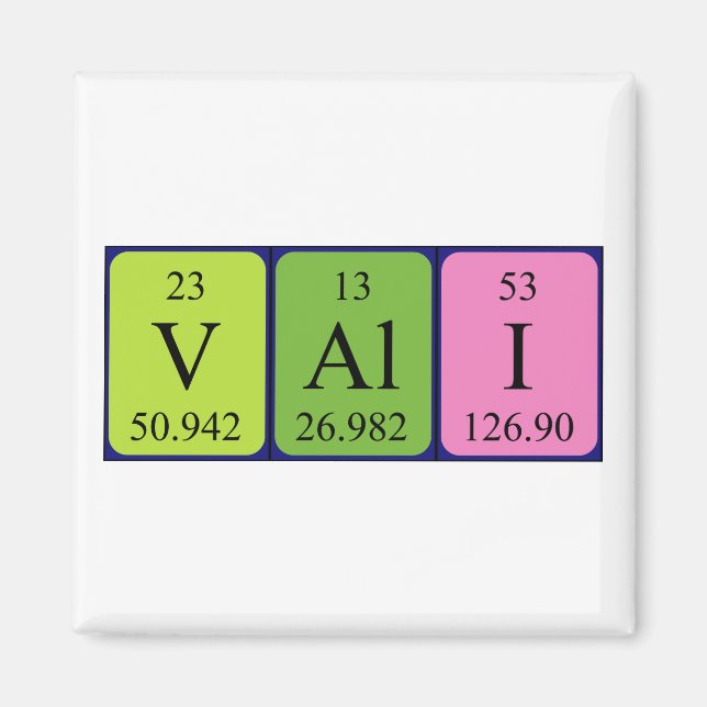 imán de nombre de tabla periódica de Vali (Frente)