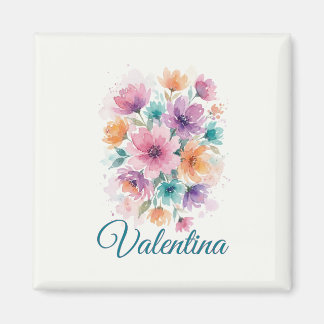 Imán de nombre floral de acuarela personalizado