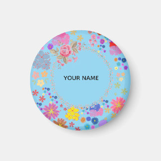Imán de nombre personalizado floral elegante acuar
