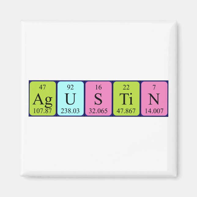Imán de nombres de tabla periódica de Agustin (Frente)
