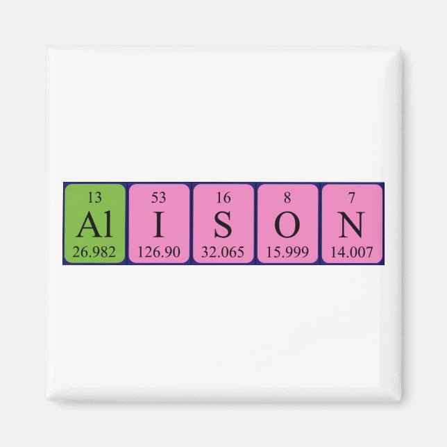 Imán de nombres de tabla periódica de Alison (Frente)