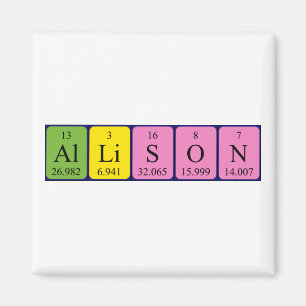 imán de nombres de tabla periódica de Allison
