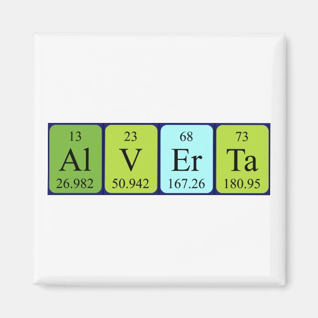 Imán de nombres de tabla periódica de Alverta (Frente)