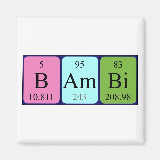 imán de nombres de tabla periódica de Bambi (Frente)