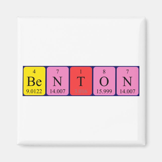 imán de nombres de tabla periódica de Benton (Frente)