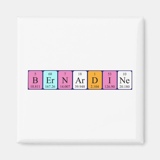 imán de nombres de tabla periódica de Bernardine (Frente)