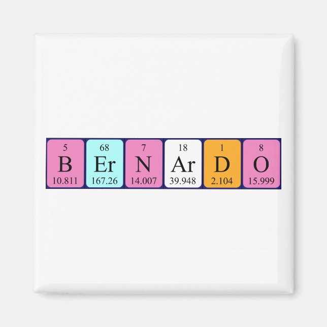 imán de nombres de tabla periódica de Bernardo (Frente)