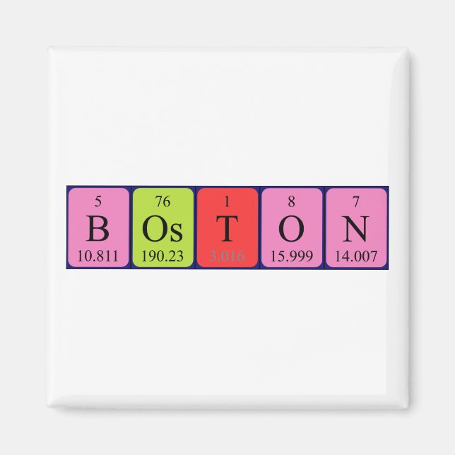 imán de nombres de tabla periódica de Boston (Frente)