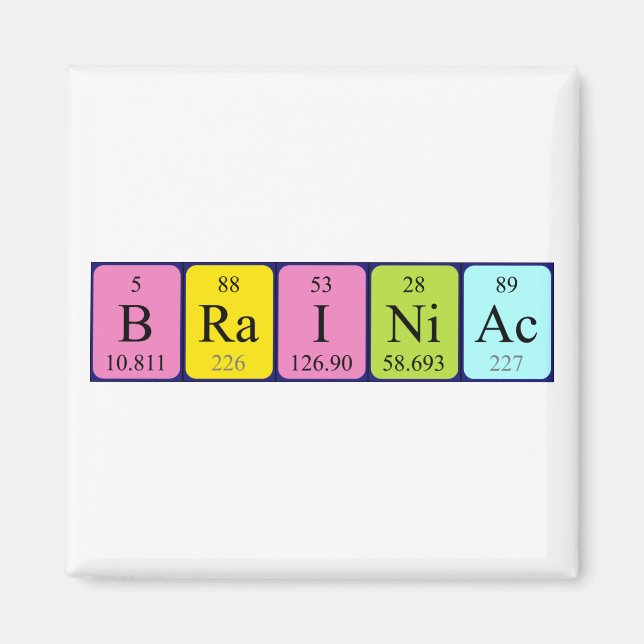 Imán de nombres de tabla periódica de Brainius (Frente)