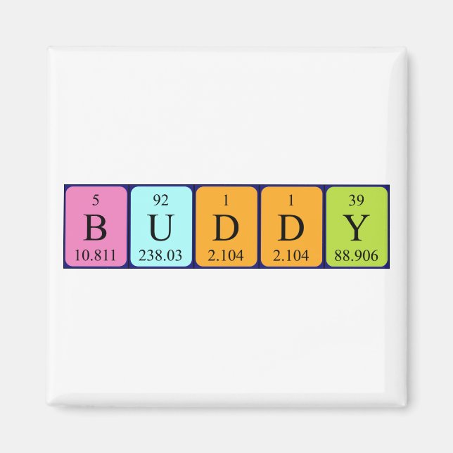 Imán de nombres de tabla periódica de Buddy (Frente)