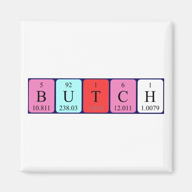 Imán de nombres de tabla periódica de Butch (Frente)