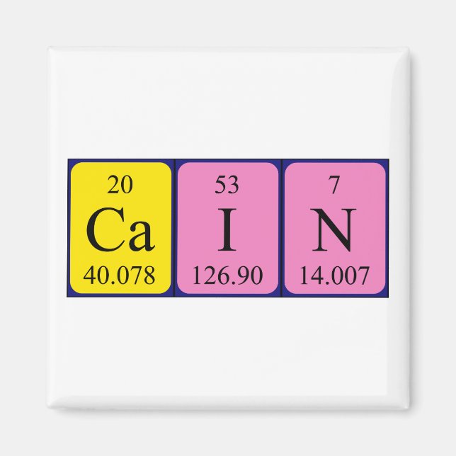 Imán de nombres de tabla periódica de Caín (Frente)