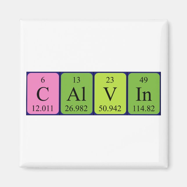 Imán de nombres de tabla periódica de Calvin (Frente)