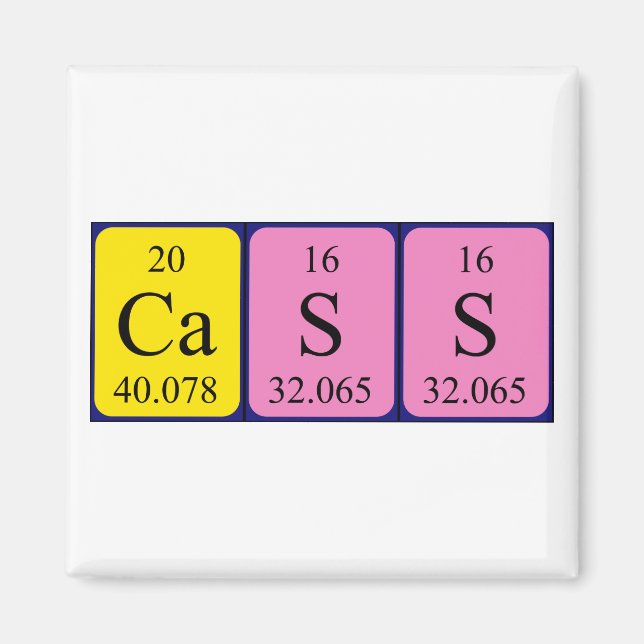 Imán de nombres de tabla periódica de Cass (Frente)