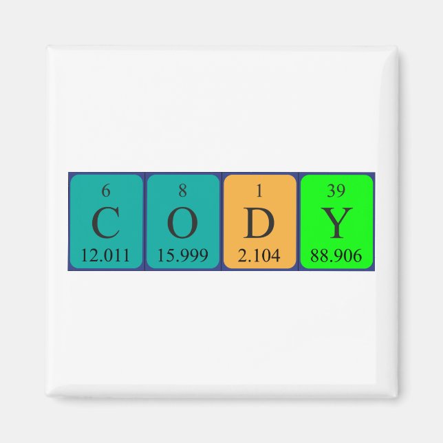 Imán de nombres de tabla periódica de Cody (Frente)
