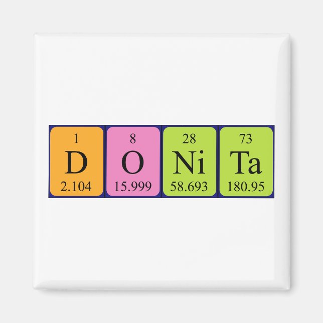 Imán de nombres de tabla periódica de Donita (Frente)