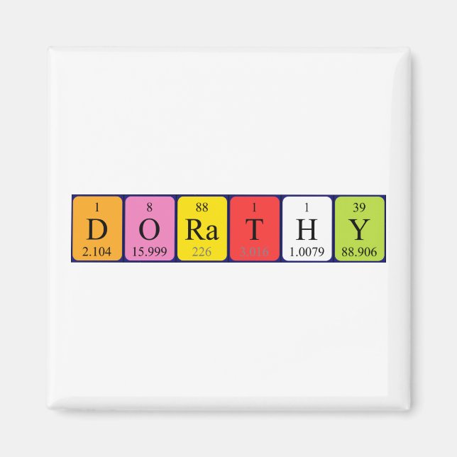Imán de nombres de tabla periódica de Dorathy (Frente)
