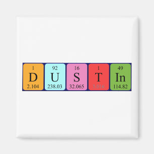 Imán de nombres de tabla periódica de Dustin