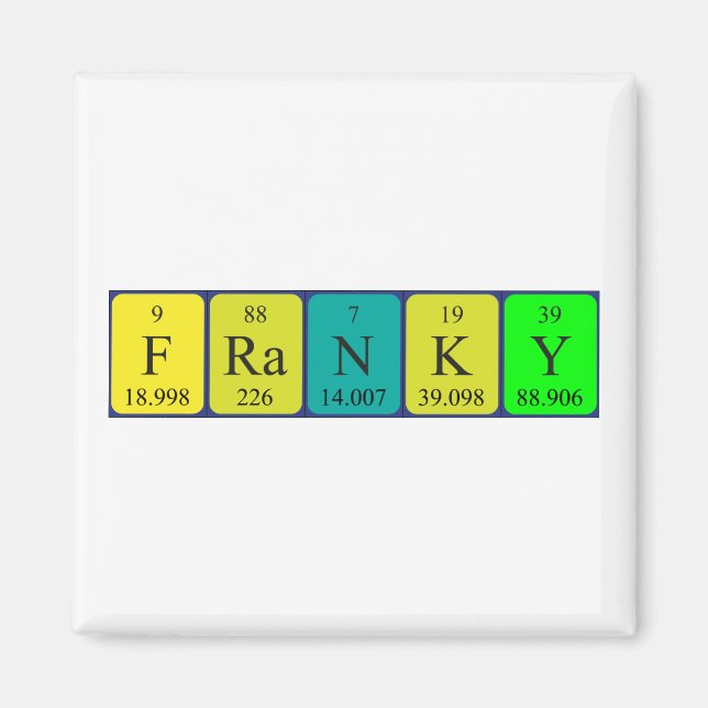 Imán de nombres de tabla periódica de Franky (Frente)