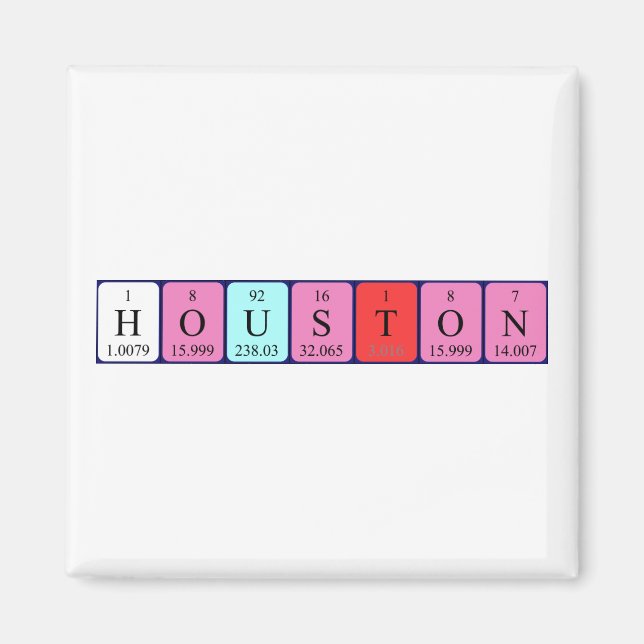 imán de nombres de tabla periódica de Houston (Frente)