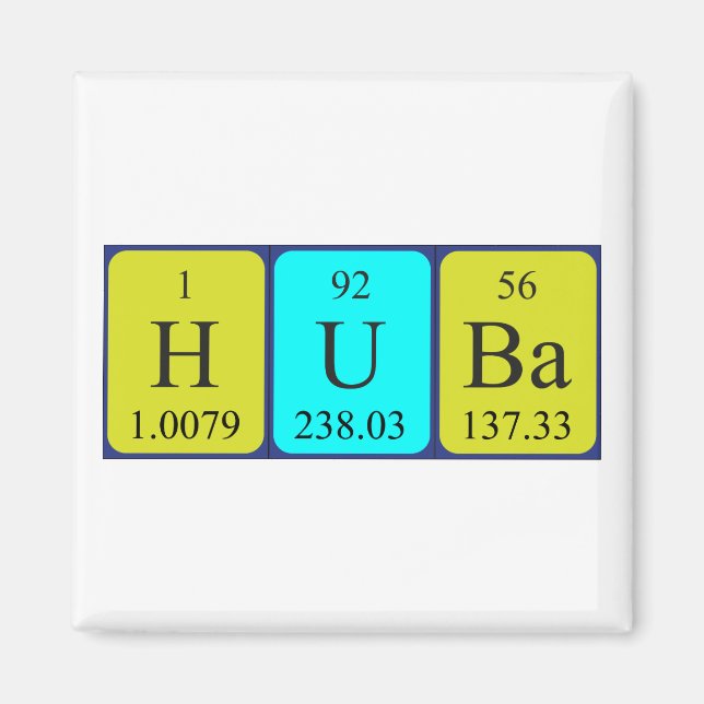 Imán de nombres de tabla periódica de huba (Frente)
