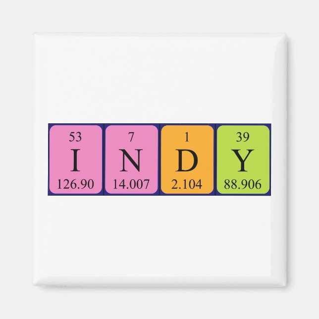imán de nombres de tabla periódica de indy (Frente)