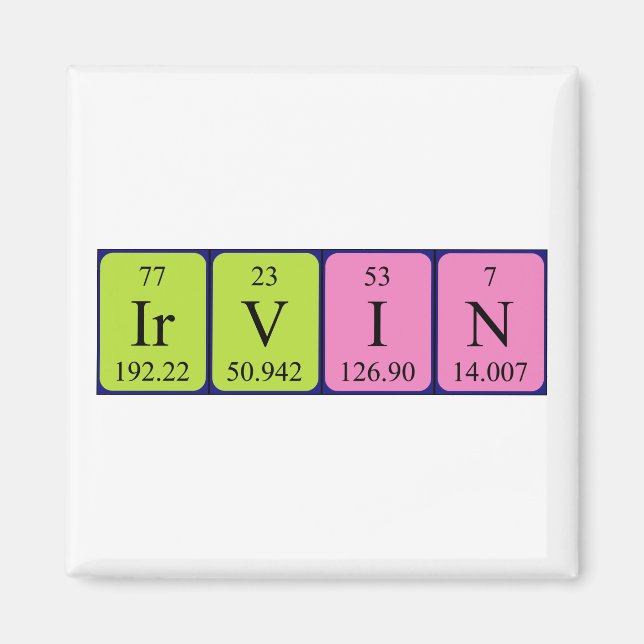 Imán de nombres de tabla periódica de Irvin (Frente)