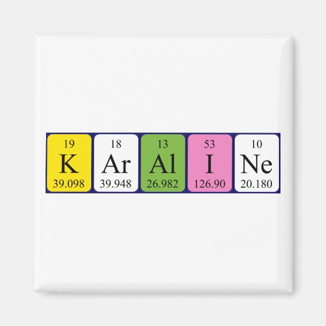 Imán de nombres de tabla periódica de Karaline (Frente)
