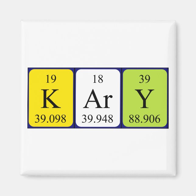 imán de nombres de tabla periódica de Kary (Frente)
