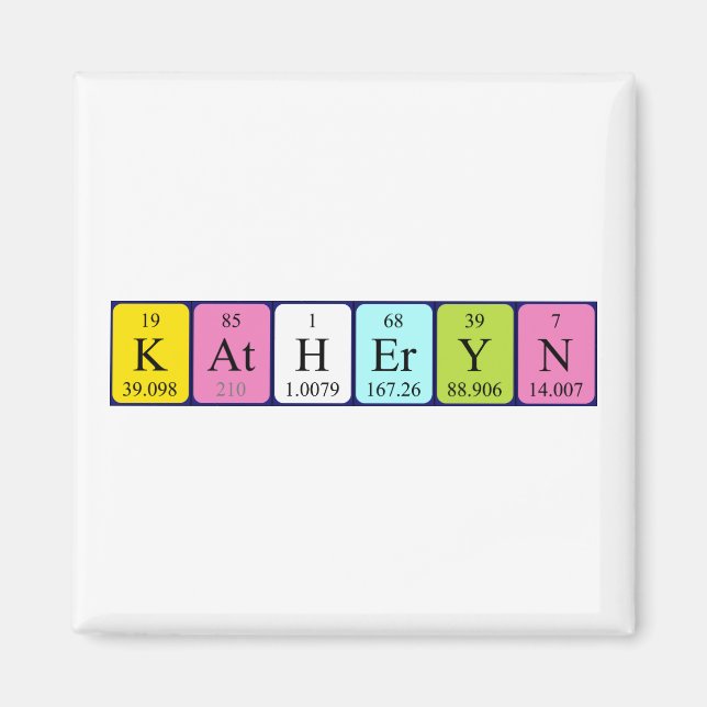 Imán de nombres de tabla periódica de Katheryn (Frente)