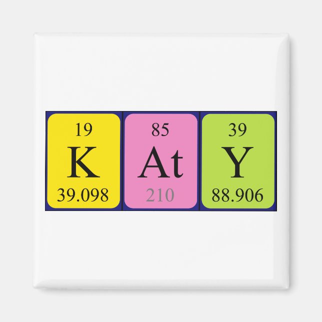 Imán de nombres de tabla periódica de Katy (Frente)