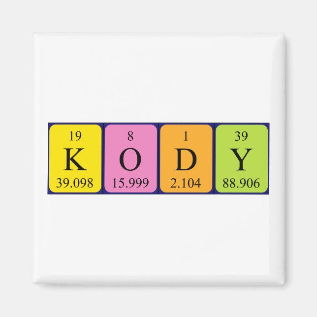 imán de nombres de tabla periódica de Kody (Frente)