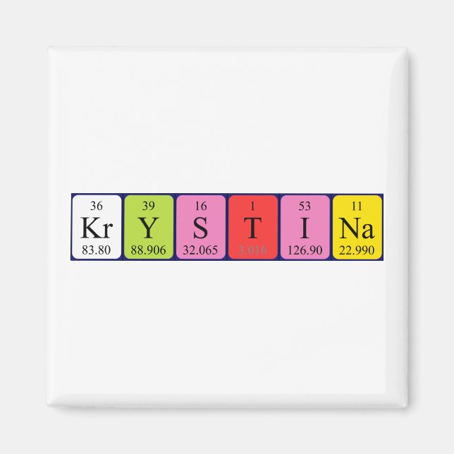 imán de nombres de tabla periódica de Krystina (Frente)