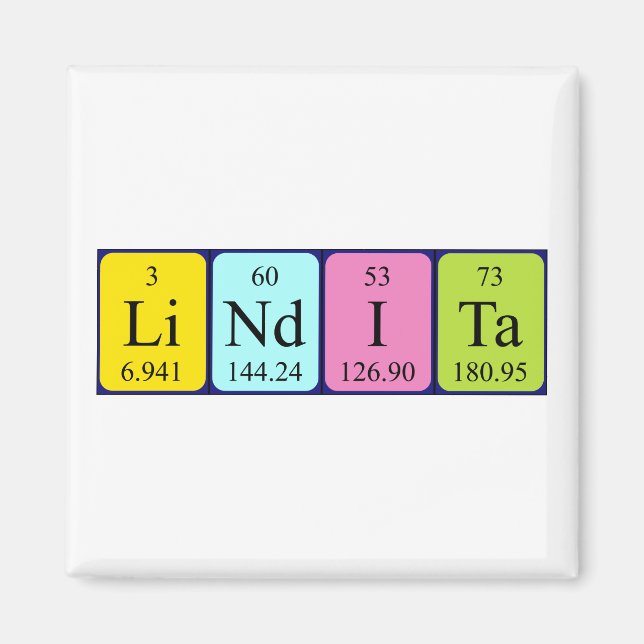 imán de nombres de tabla periódica de Lindita (Frente)