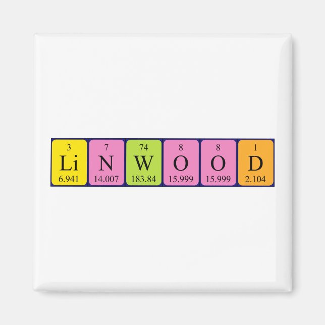 Imán de nombres de tabla periódica de Linwood (Frente)