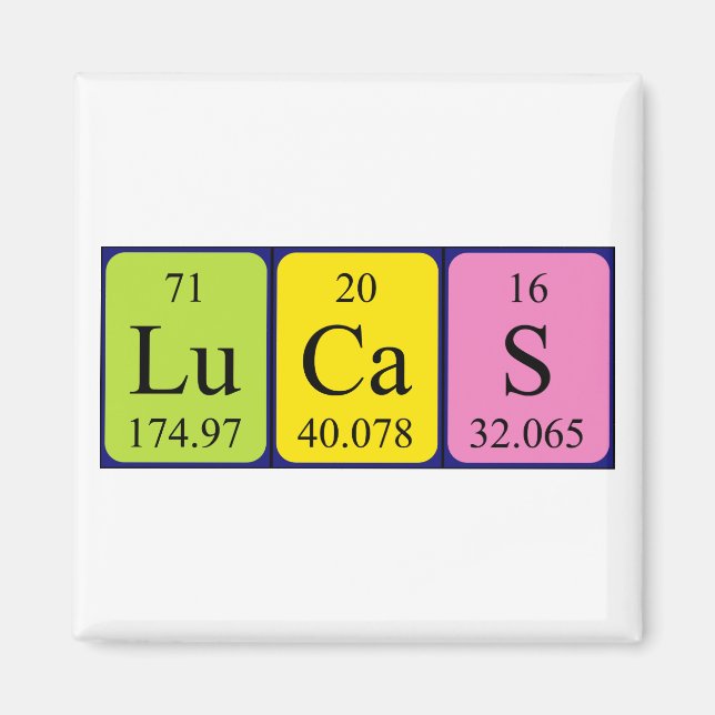 imán de nombres de tabla periódica de Lucas (Frente)